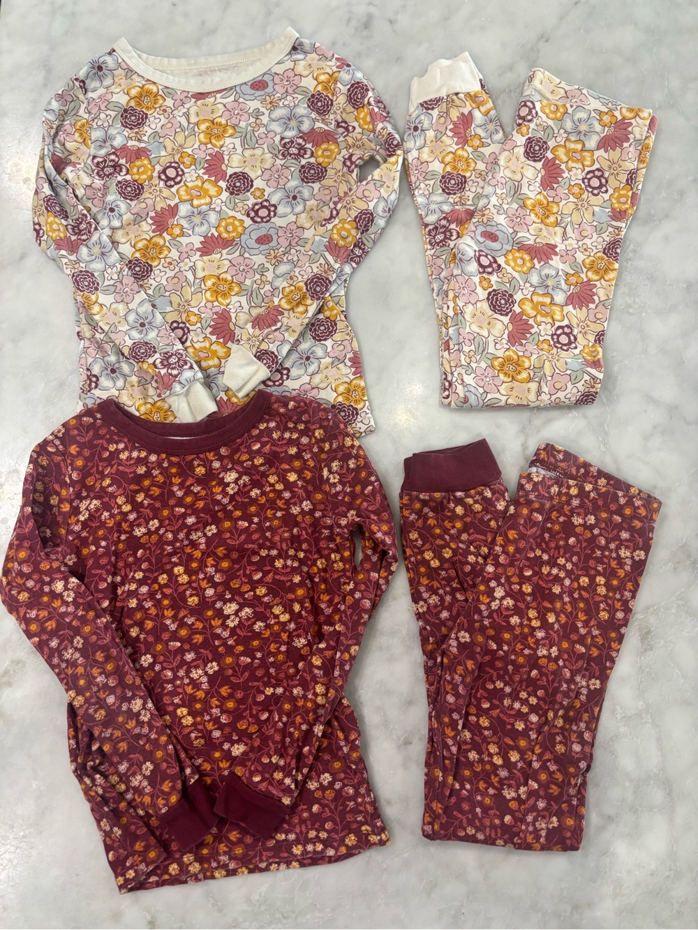 Girls 2-Pack Organic Cotton Floral Long Sleeve Pajama Sets - Burgundy & Cream